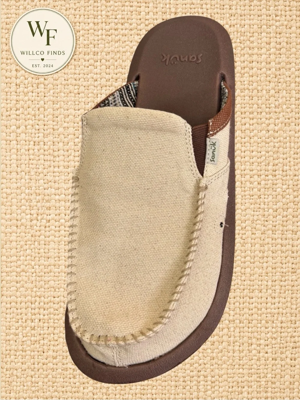 Sanuk Men’s Beige Canvas Slip-On Sandal with Brown Footbed